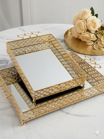 The  Horizon" Mirrored Filigree Tray Set