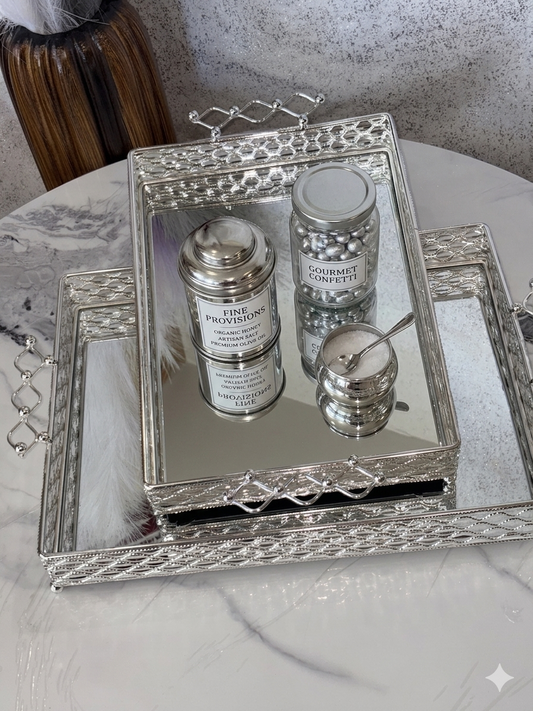 The  Horizon" Mirrored Filigree Tray Set