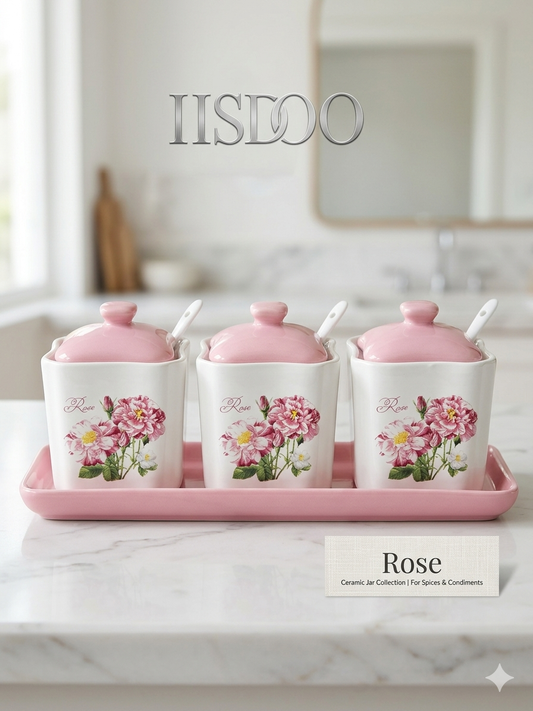 4-Piece Set (3 Lidded Jars with Spoons and 1 Coordination Tray)